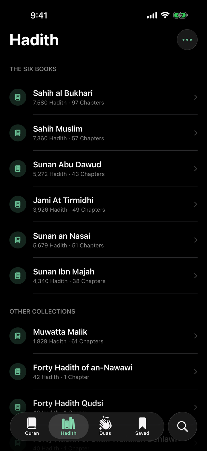 The ten hadith collections with their counts